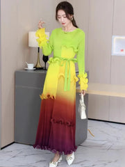 Vibrant Luxe Japanese Pleated Midi Dress