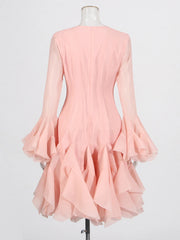 Fitted Bell Sleeve Chiffon Mini Dress