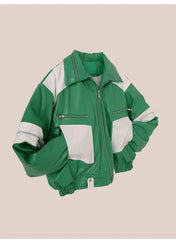 Men's Green Cropped Faux Leather Moto Jacket