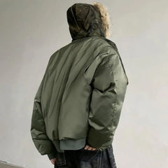 Men's Streetwear Camo Faux Fur Hood Jacket