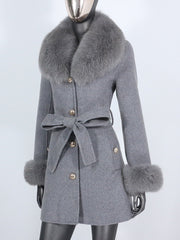 Women's Cashmere Wool Coat with Fox Fur Collar