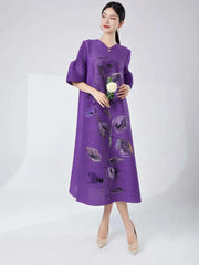 Rose Pleated Cape Sleeve Dress