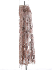 Luxury Sequin Fringe Skirt High-Waist