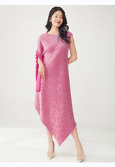Luxury Pleats Asymmetric Cape Dress