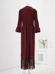 Plisse Pleated Fringe Long Dress