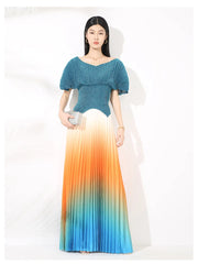 Sculpted Ombre Pleated Skirt & Top Set