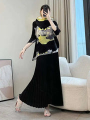 Irregular Plissé 3/4 Sleeve Top