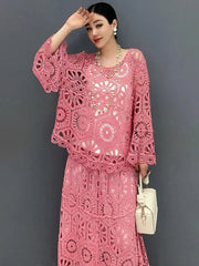 Women's Elegant 2 Piece Crochet Knit Skirt Set