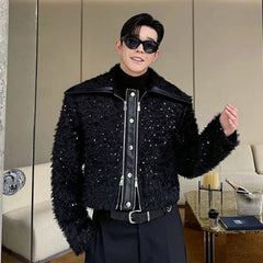 Men's Black Faux Fur Bomber Jacket