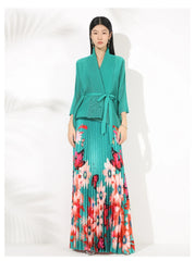 Truly Pleated 2-Piece Long Skirt & Coat Set