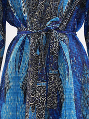 Couture Blue Plissé Pleated Long Cardigan