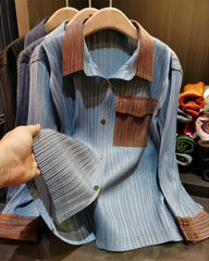 Luxury Denim Pleated Set