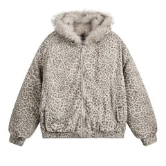 Women's Faux Fur Leopard Print Bomber Jacket