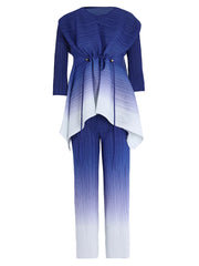 Women's 2 Piece Elegant Blue Pleated Pants Set