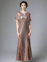 Luxury Sequin Cape Sleeve Dress