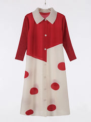 Luxury Japanese Pleated Polka Dot Blouse Dress