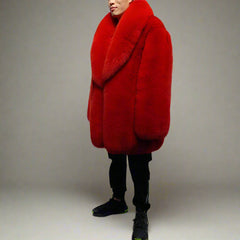 Red Fox Fur Coat for Men with Collar