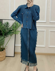 Luxury Denim Plissé Skirt Set
