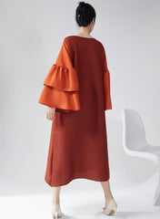 Plissé Ruffle-Sleeve Dress