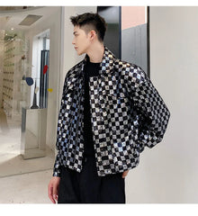 Men's Metallic Checkered Cropped Jacket