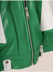 Men's Green Cropped Faux Leather Moto Jacket