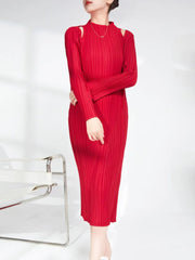 Plisse Cutout Shoulder Dress