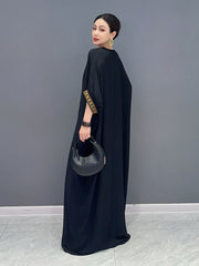Black V-Neck Loose Batwing Sleeve Maxi Dress
