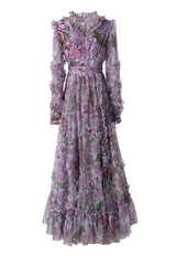 Luxe Purple Floral Sequin Maxi Dress