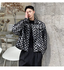 Men's Metallic Checkered Cropped Jacket