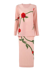 Floral Embroidered Pleated Skirt Set