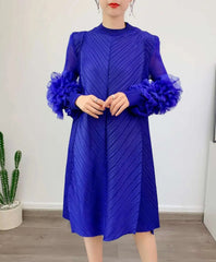 Luxury Pleated Floral Ruffle Dress