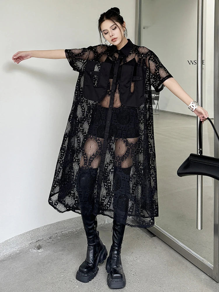 Women's Luxe Oversized Sheer Mesh Shirt