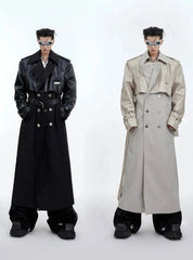 Men's Oversized Faux Leather Belted Trench Coat