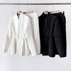 Quilted Pleated Jacket & Skirt