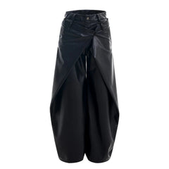 Men's Double Waist Baggy Faux Leather Pants