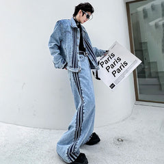 Men's 2 Piece Washed Denim Jacket & Loose Fit Jeans Set