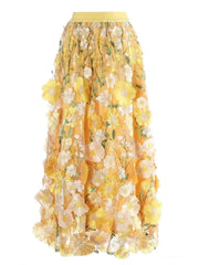 Luxury Floral Stretchy-Waist Skirt