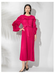 Ruffle Pleats Midi Dress