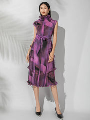 Luxury Pleated High-Neck Dress