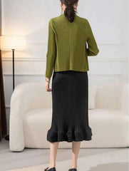 Luxury Pleated Drape Collar Jacket