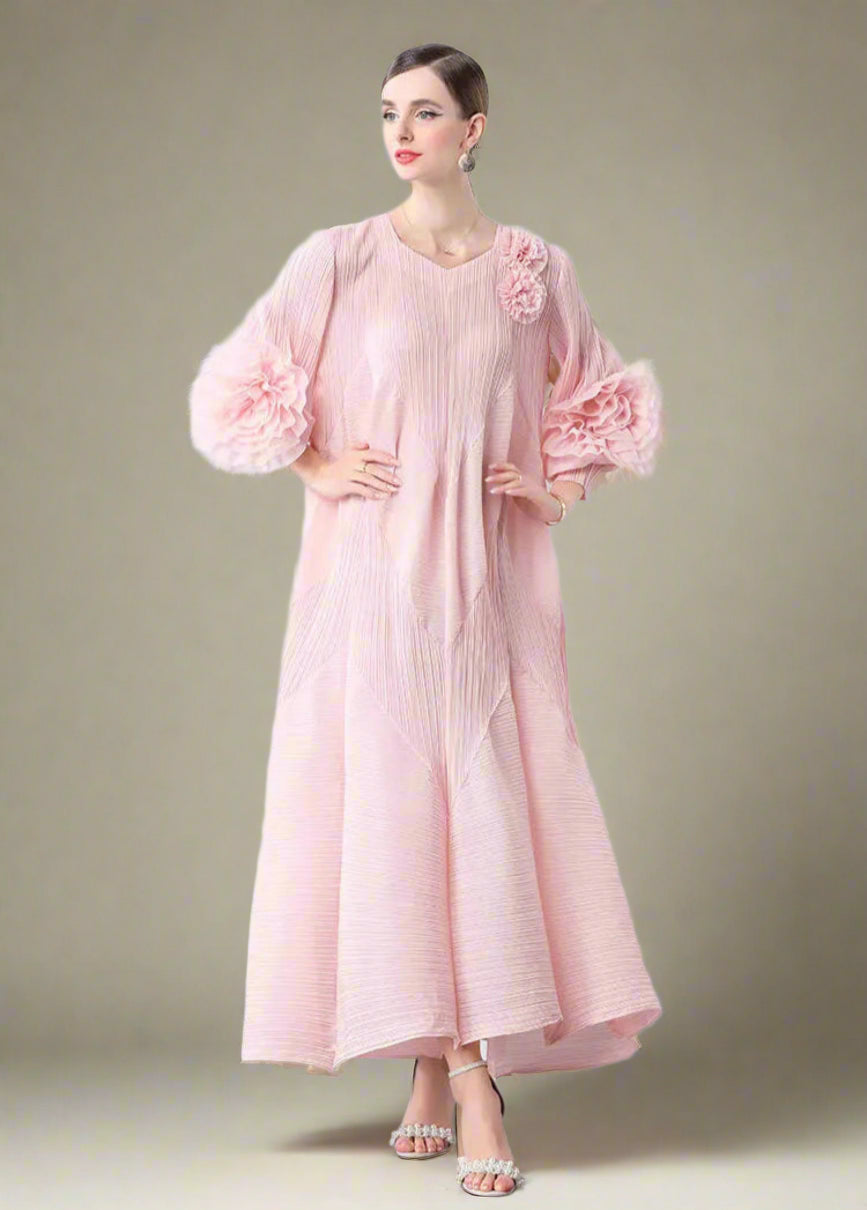 Elegant Plissé 3D Ruffle Dress
