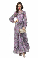 Luxe Purple Floral Sequin Maxi Dress