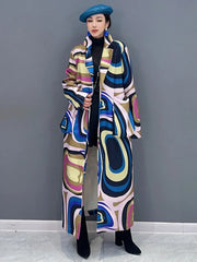 Evelisse Abstract Printed Boho Trench Coat