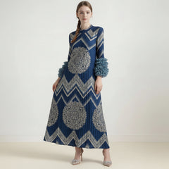 Plissé Ruffle-Sleeve Dress