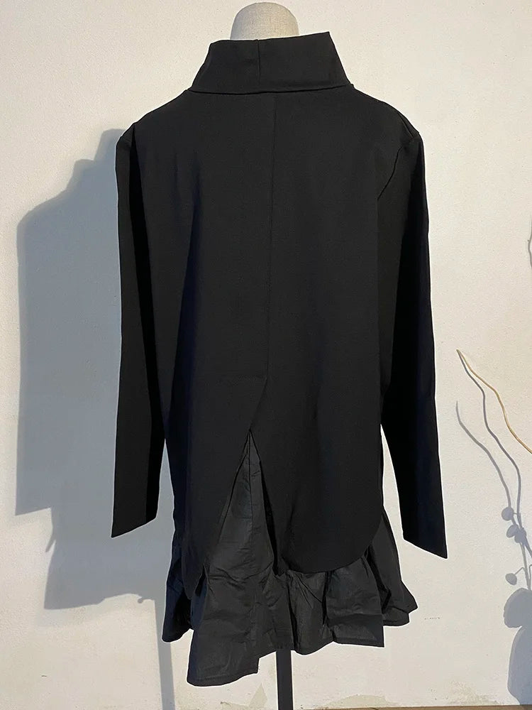 HEYFANCYSTYLE Black Asymmetrical Ruffles Shirt