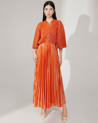 Elegant Pleated Batwing Dress