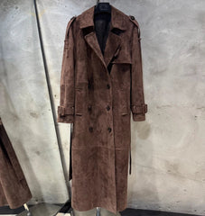 Women's Suede Belted Trench Coat