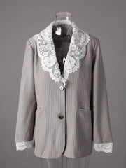 Elegant Pinstripe Lace Blazer