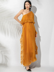 Luxe Plissé One-Shoulder Dress