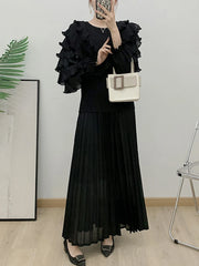 Luxury Truly Pleated Ruffle Long Skirt Set